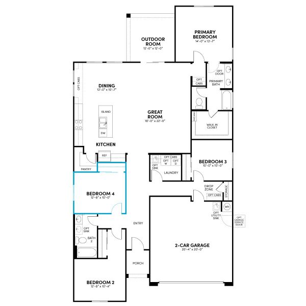 Floor 1: Bed 4 ILO Flex Space Option