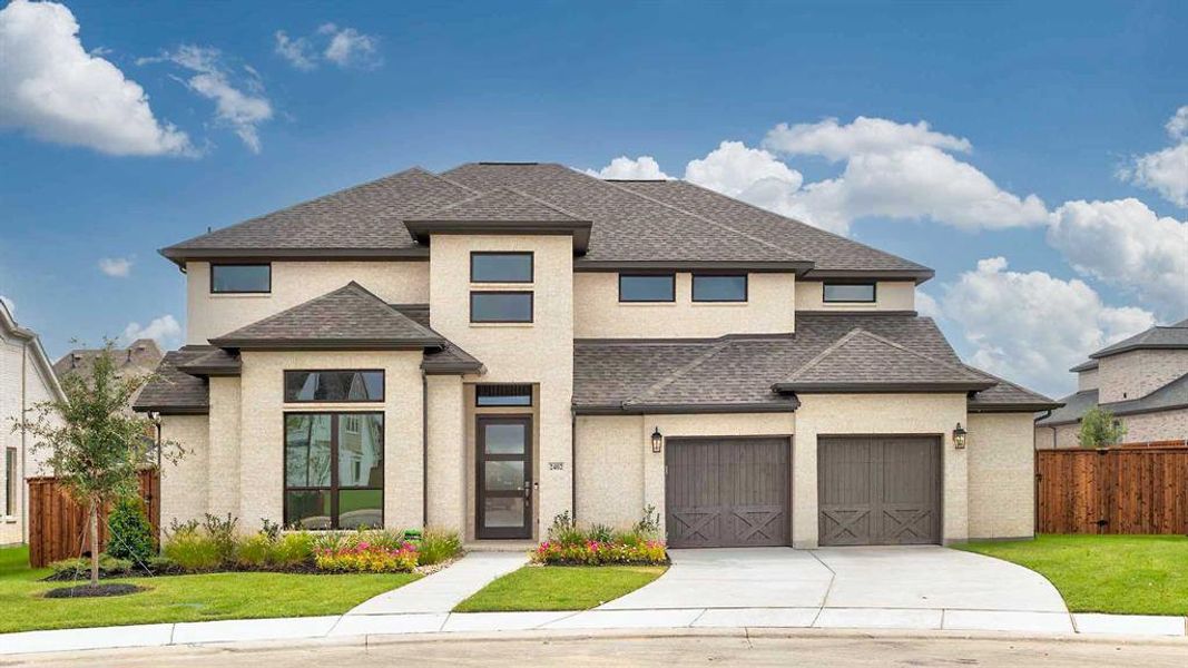 Front exterior of a new home in The Lakes Of Somercrest 60', Midlothian, TX, highlighting curb appeal (Image 2). Front exterior of a new home in The Lakes Of Somercrest 60', Midlothian, TX, highlighting curb appeal (Image 2).