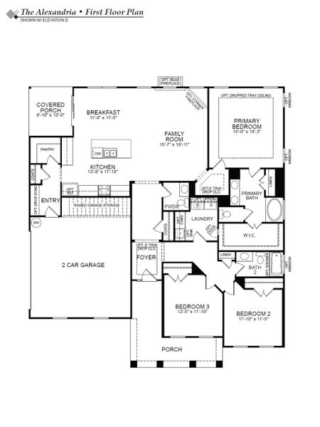 2D floor plan layout for the Alexandria by Eastwood Homes in Twin Creek Forsyth, Kernersville, NC (Image 3).