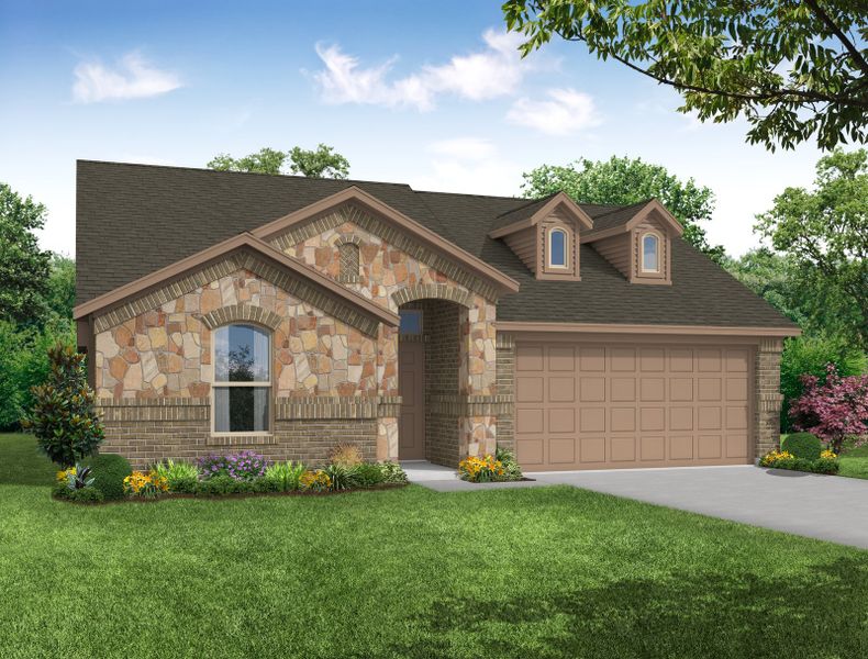 Representative exterior photo of a completed home built from the Atlanta by Impression Homes in Keeneland, Aubrey, TX (Image 13). Representative exterior photo of a completed home built from the Atlanta by Impression Homes in Keeneland, Aubrey, TX (Image 13).