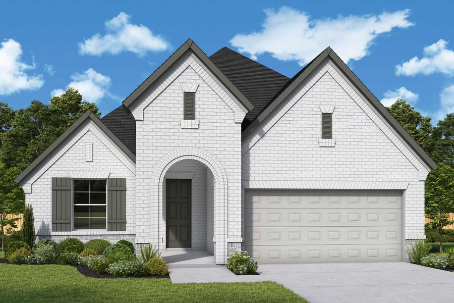 Representative exterior photo of a completed home built from the The Periwinkle by David Weekley Homes in The Grand Prairie - Retreat Collection, Hockley, TX (Image 2).