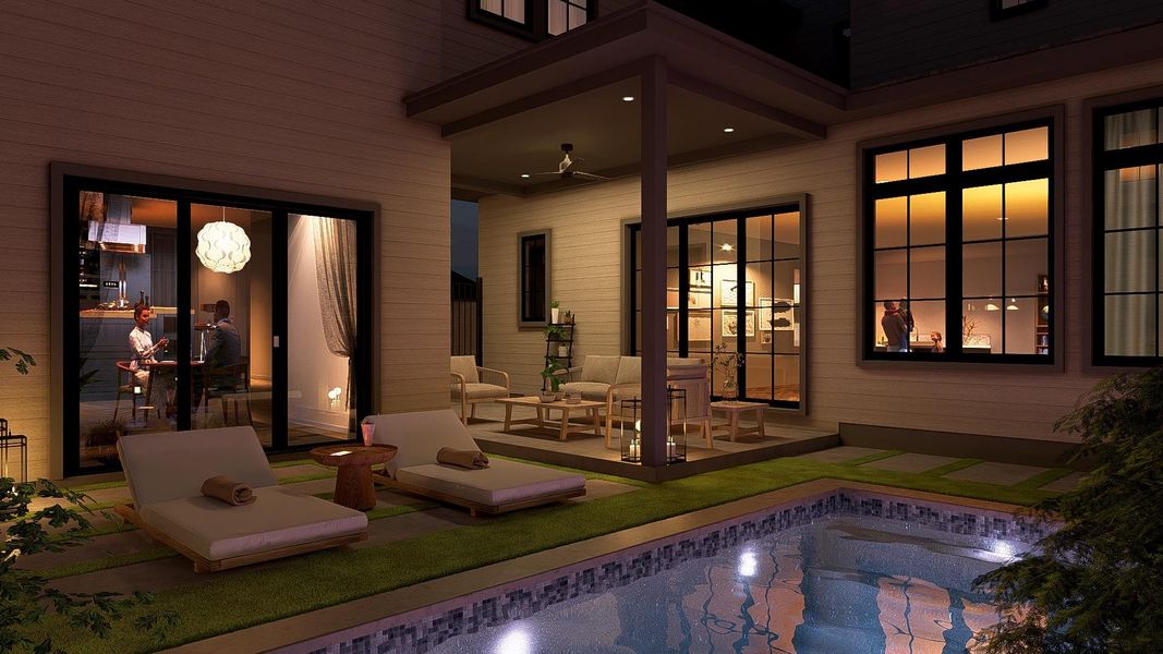 View of swimming pool featuring patio surround and an outdoor lounge area