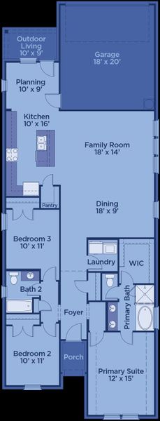 2D floor plan layout for the Hawthorne by UnionMain Homes in Edgewater, Fate, TX (Image 5).