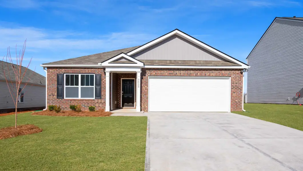 Front exterior of a new home in Gibson Grove, Laurens, SC, highlighting curb appeal (Image 1).