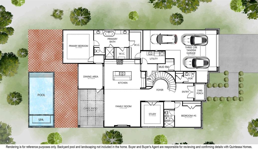 Artist Rendering of 1st Floor on Site Plan. Pool and Backyard Sod Not Included In Home.