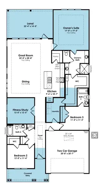 2D floor plan layout of this home in Cresswind Wesley Chapel, Monroe, NC (Image 3).