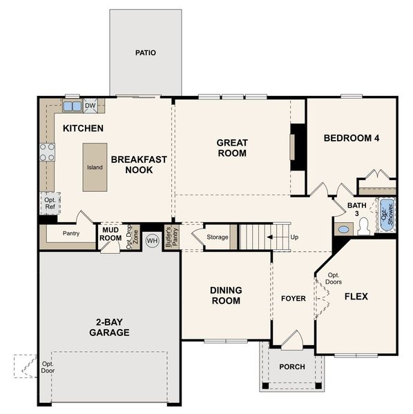 2D floor plan layout for the Birch by Century Communities in Brookshire Manor, Canton, GA (Image 3).