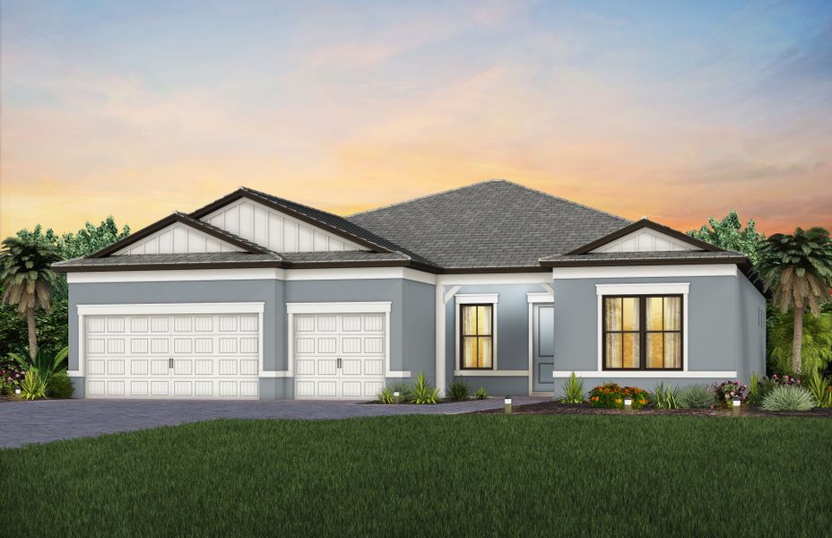 Front exterior of a new home in Talon Preserve on Palmer Ranch, Nokomis, FL, highlighting curb appeal (Image 22).