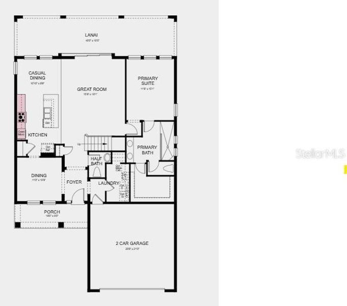 2D floor plan layout of this home in The Waters at Center Lake Ranch, St. Cloud, FL (Image 2).