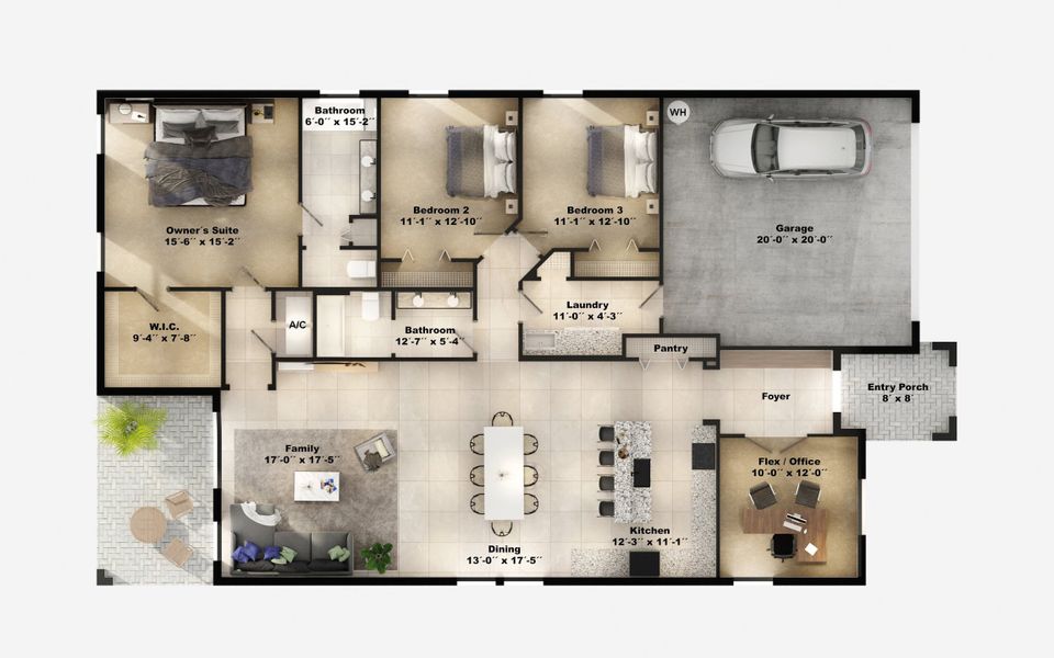 2D floor plan layout of this home in Gray Hawk at Hole Two, Daytona Beach, FL (Image 5).