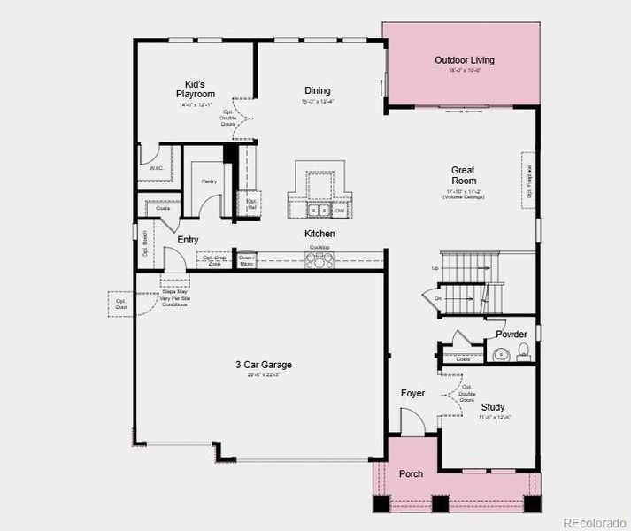 Structural options added include: Modern fireplace, sliding glass door at gathering room, double doors at playroom and study, 8' doors at second level, freestanding tub and shower at primary bath, shower in place of tub at upstairs secondary bath, covered patio, and full unfinished basement