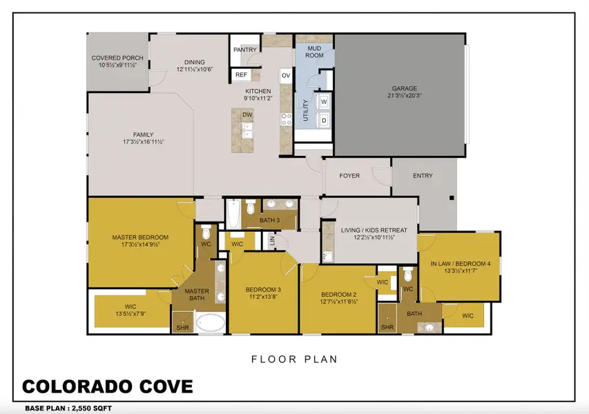 2D floor plan layout for the Colorado Cove by Trinity Classic Homes in Zion Trails, Poolville, TX (Image 3).