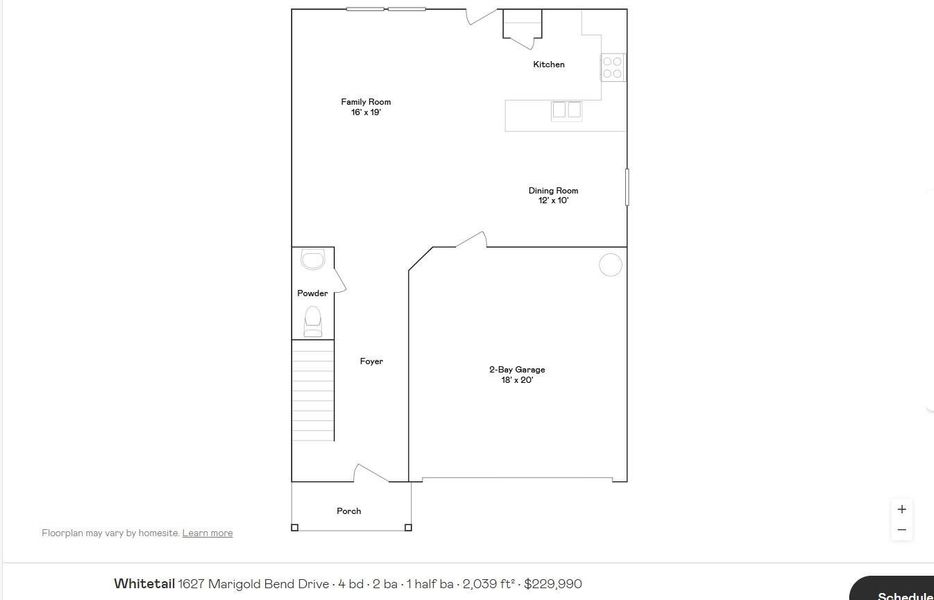 2D floor plan layout of this home in Synova: Cottage Collection, Crosby, TX (Image 4).