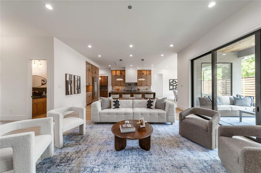 Living room with recessed lighting