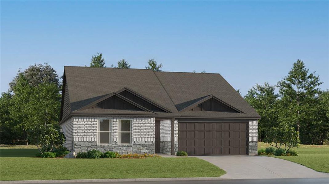 Front exterior of a new home in Rancho Canyon, Fort Worth, TX, highlighting curb appeal (Image 1). Front exterior of a new home in Rancho Canyon, Fort Worth, TX, highlighting curb appeal (Image 1).