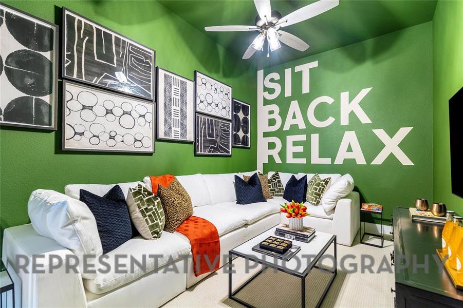 Living area with a ceiling fan Living area with a ceiling fan