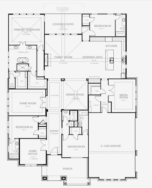 2D floor plan layout for the 3790A by Perry Homes in Enchanted Creek 1 Acre, Allen, TX (Image 3). 2D floor plan layout for the 3790A by Perry Homes in Enchanted Creek 1 Acre, Allen, TX (Image 3).