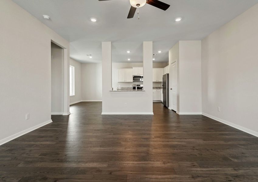 Family room and adjoining kitchen