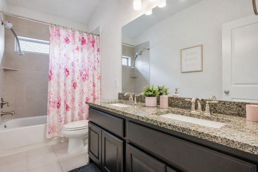 Bathroom shared by upstairs bathrooms 2 & 3 - Photo has been virtually altered to help viewer with perspective
