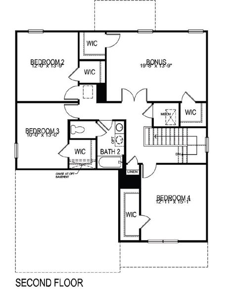 2D floor plan layout for the SALEM by D.R. Horton in Woodhaven, Spartanburg, SC (Image 4).