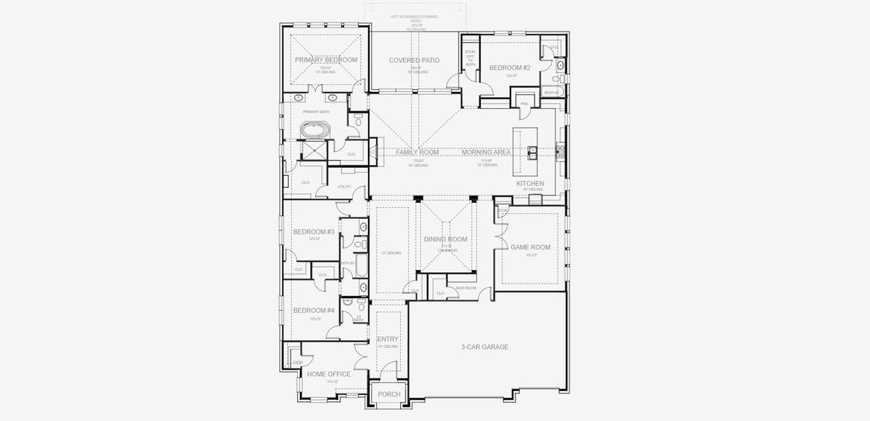 2D floor plan layout for the 3634W by Perry Homes in Jubilee 80', Hockley, TX (Image 3). 2D floor plan layout for the 3634W by Perry Homes in Jubilee 80', Hockley, TX (Image 3).