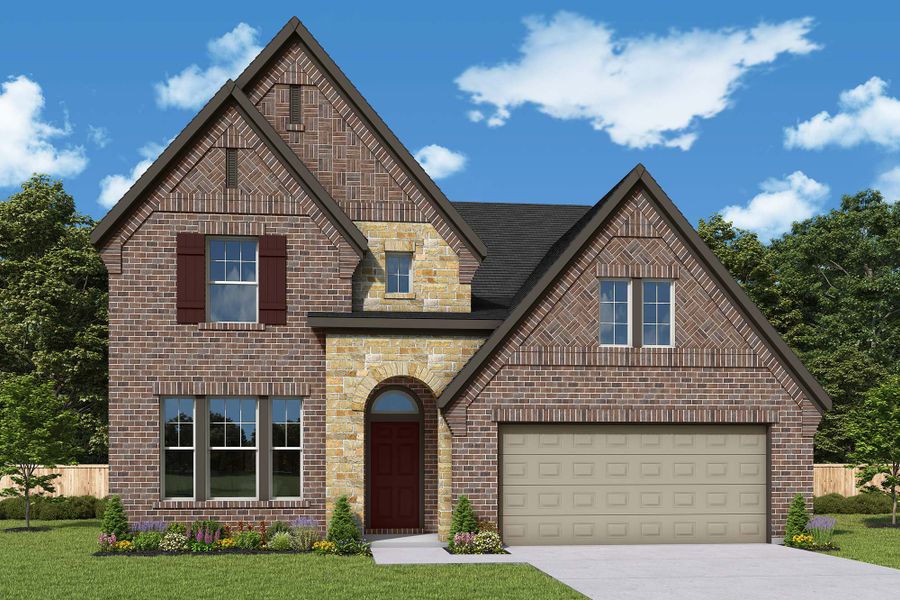 Front exterior of a new home in The Grand Prairie - Retreat Collection, Hockley, TX, highlighting curb appeal (Image 21).