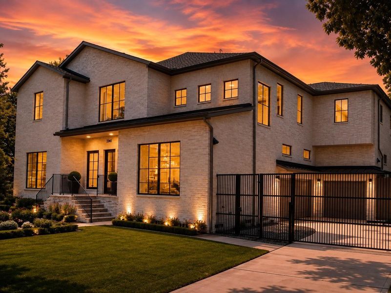 As the sun sets, this exceptional custom residence comes to life  - creating a dramatic first impression and timeless curb appeal. Clean contemporary lines, premium masonry, and a private gated motor court combine to offer luxury, privacy, and distinction.