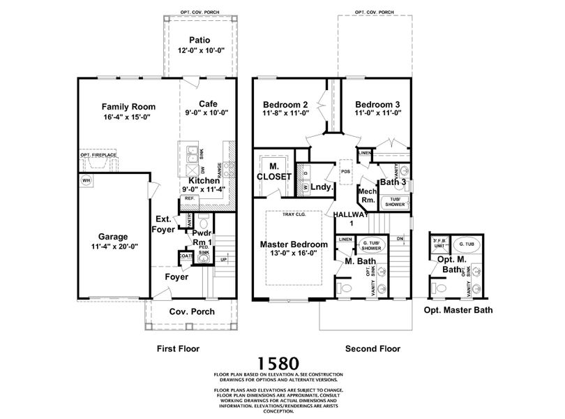 2D floor plan layout for the 1580 Plan by Ivey Homes in Forrest Bluff, North Augusta, SC (Image 3).