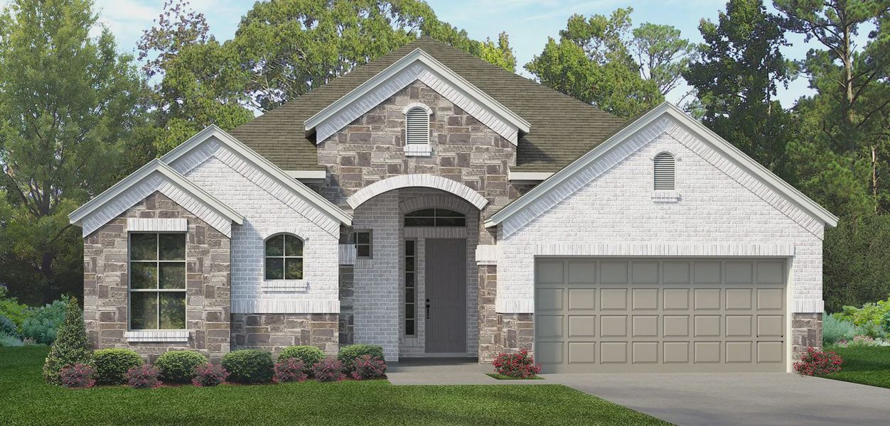 Front exterior of a new home in The Highlands, Porter, TX, highlighting curb appeal (Image 17).