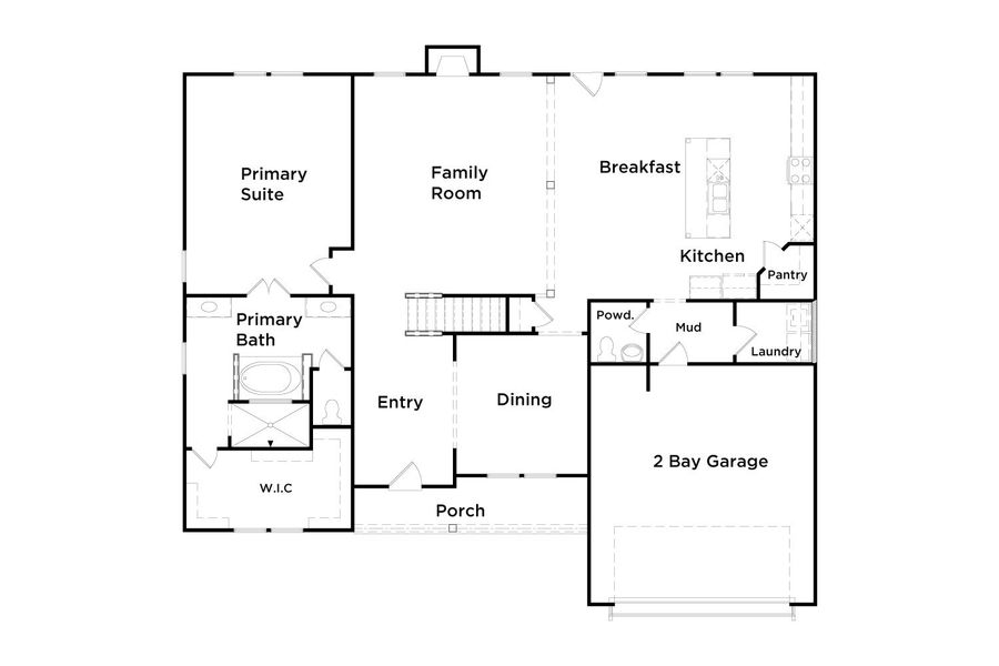 2D floor plan layout for the Henry II by DRB Homes in Grandview at Millers Mill, Stockbridge, GA (Image 3).