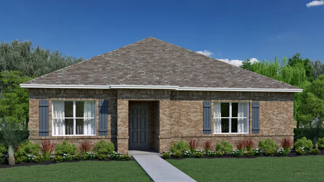 Front exterior of a new home in Yellow River Ranch, Milton, FL, highlighting curb appeal (Image 1). Front exterior of a new home in Yellow River Ranch, Milton, FL, highlighting curb appeal (Image 1).
