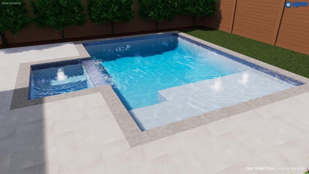 View of pool featuring a pool with connected hot tub and a fenced backyard