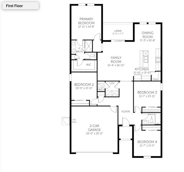 2D floor plan layout for the Hillcrest - Single Family Homes by Dream Finders Homes in Brystol North at Wylder, Port St. Lucie, FL (Image 3).