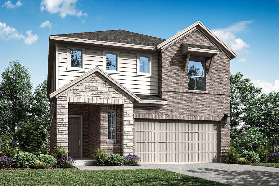 Representative exterior photo of a completed home built from the Valencia by Tri Pointe Homes in Lagos Reserve, Manor, TX (Image 19).