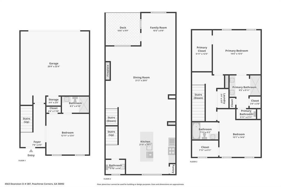2D floor plan layout of this home in Waterside Townhomes, Peachtree Corners, GA (Image 7).