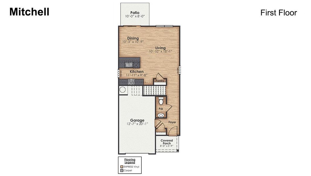 2D floor plan layout for the MITCHELL TH by D.R. Horton in The Landing at Sidbury Station, Castle Hayne, NC (Image 4). 2D floor plan layout for the MITCHELL TH by D.R. Horton in The Landing at Sidbury Station, Castle Hayne, NC (Image 4).