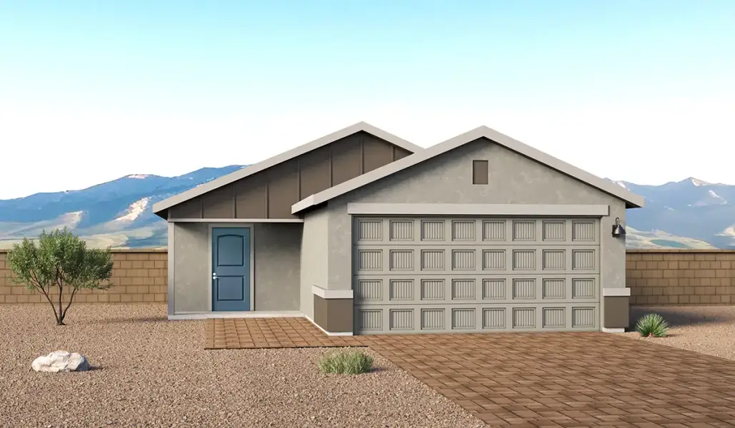 Representative exterior photo of a completed home built from the Aspen - T30A by D.R. Horton in Sorrel Ridge Estates, Tucson, AZ (Image 1). Representative exterior photo of a completed home built from the Aspen - T30A by D.R. Horton in Sorrel Ridge Estates, Tucson, AZ (Image 1).