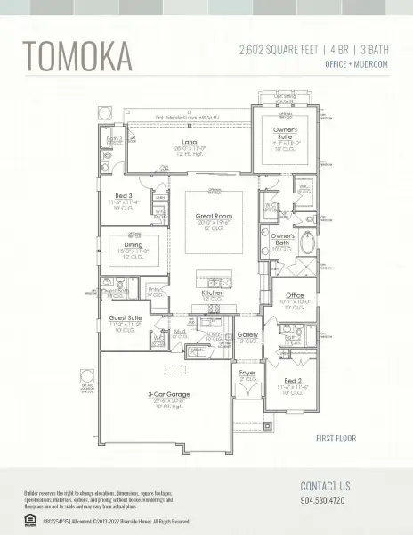 2D floor plan layout for the Tomoka by Riverside Homes in Sagebrush at EverRange, Jacksonville, FL (Image 5).