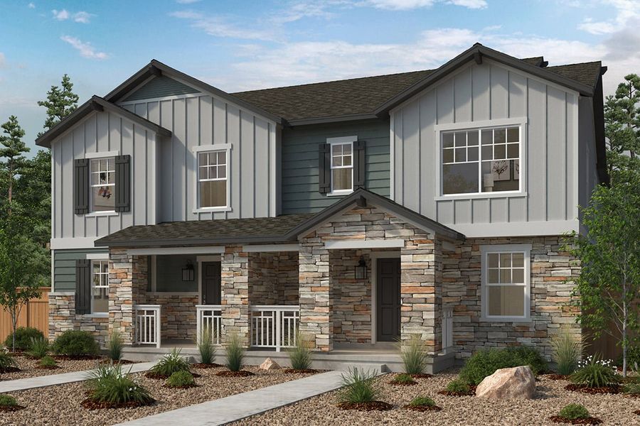 Front exterior of a new home in Windler Villas, Aurora, CO, highlighting curb appeal (Image 1).