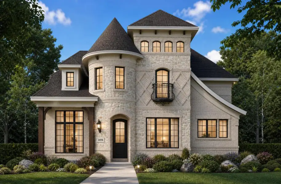 Representative exterior photo of a completed home built from the Royal Martinique by Grand Homes in Edgewater, Fate, TX (Image 15). Representative exterior photo of a completed home built from the Royal Martinique by Grand Homes in Edgewater, Fate, TX (Image 15).