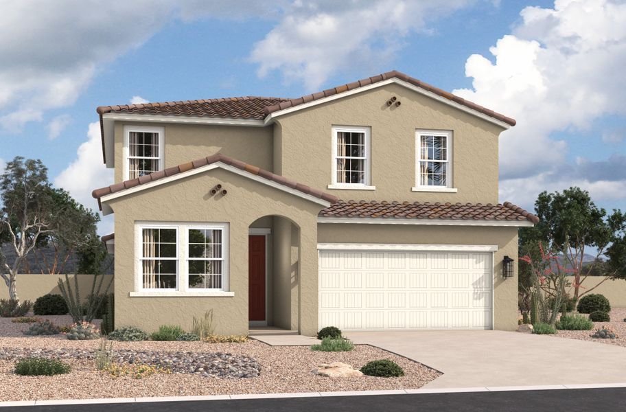 Representative exterior photo of a completed home built from the Rincon by Beazer Homes in Montana Vista: Highland, Buckeye, AZ (Image 10). Representative exterior photo of a completed home built from the Rincon by Beazer Homes in Montana Vista: Highland, Buckeye, AZ (Image 10).