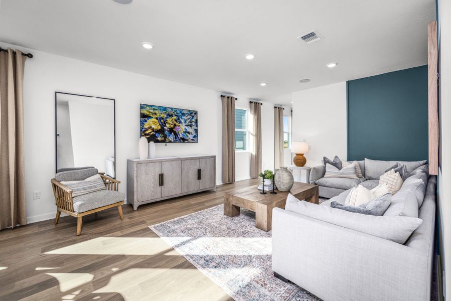 Representative furnished interior of a home built from the Afton by Pulte Homes in Crosswinds, Kyle (Image 11).