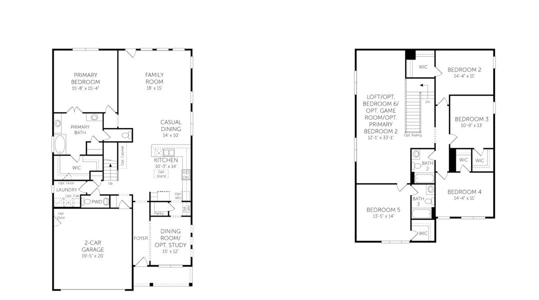 2D floor plan layout for the Broughton - 19271 by Dream Finders Homes in Cypress Valley, Moncks Corner, SC (Image 3).