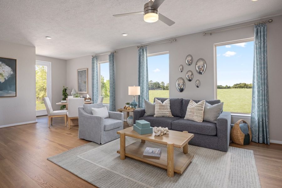 Representative furnished interior of a home built from the 1605 by KB Home in Labella Trails, Montgomery (Image 3). Representative furnished interior of a home built from the 1605 by KB Home in Labella Trails, Montgomery (Image 3).