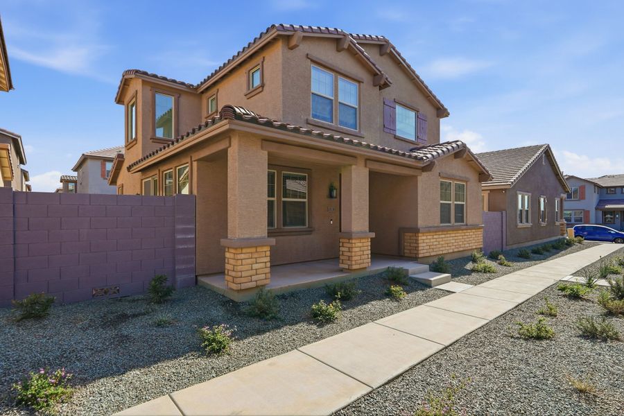 Front exterior of a new home in Parkside, Avondale, AZ, highlighting curb appeal (Image 23).