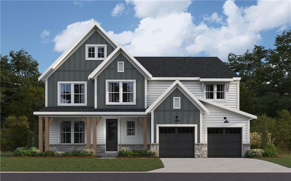 Front exterior of a new home in Woodberry, Canton, GA, highlighting curb appeal (Image 1).