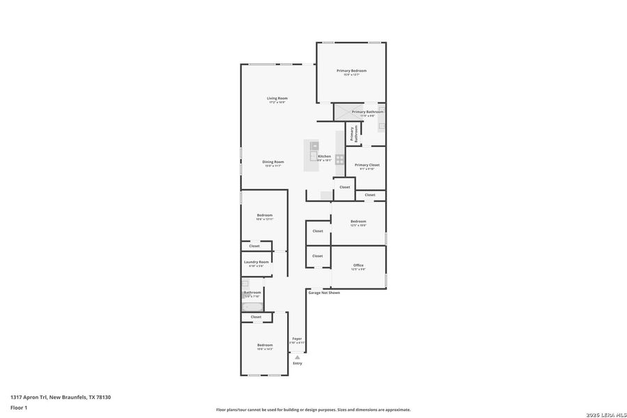 2D floor plan layout of this home in Sky Ranch, New Braunfels, TX (Image 3).