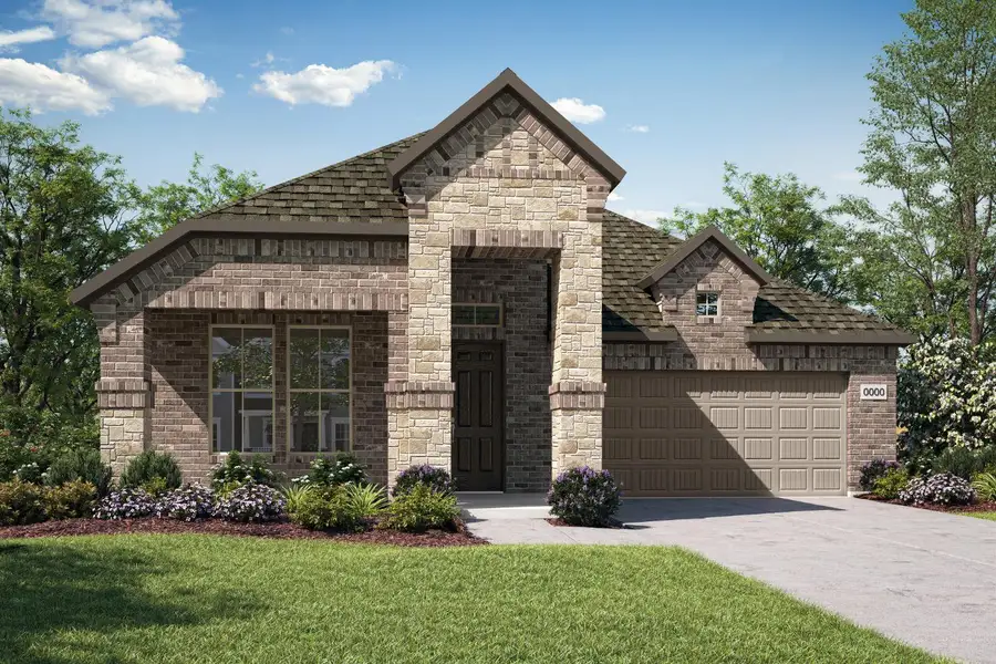 Front exterior of a new home in Union Park, Little Elm, TX, highlighting curb appeal (Image 1). Front exterior of a new home in Union Park, Little Elm, TX, highlighting curb appeal (Image 1).