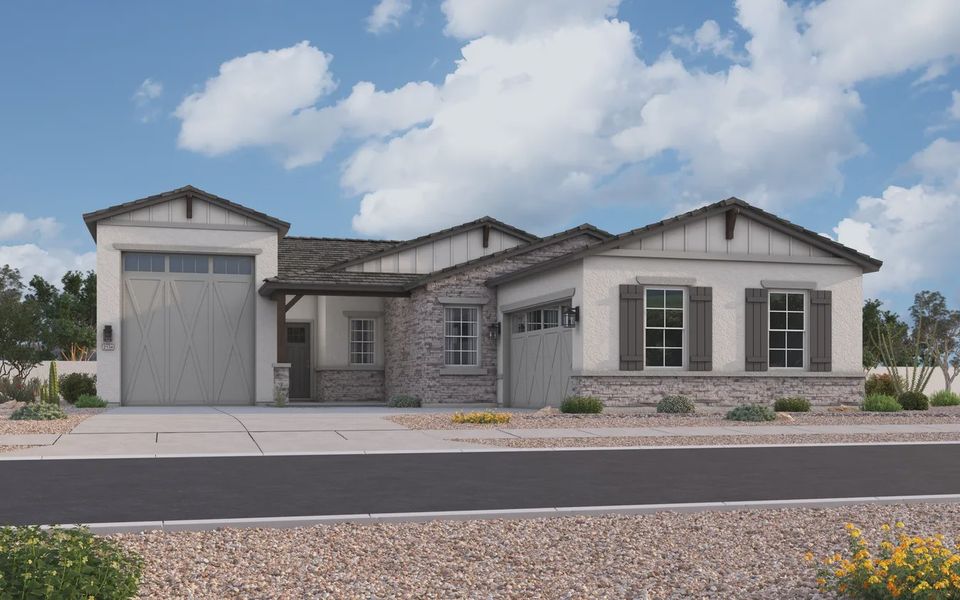 Representative exterior photo of a completed home built from the Atwood by Elliott Homes in Valencia at Granite Vista, Waddell, AZ (Image 19). Representative exterior photo of a completed home built from the Atwood by Elliott Homes in Valencia at Granite Vista, Waddell, AZ (Image 19).
