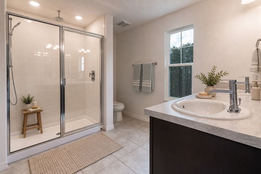 Modern Primary Bathroom with Stylish Features in Central Florida House